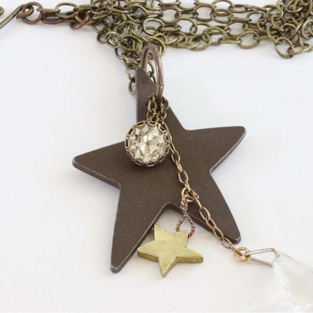 Handmade Bronze Star Statement Necklace | Brass Star Accent | Adjustable 31” - Picture 7 of 7
